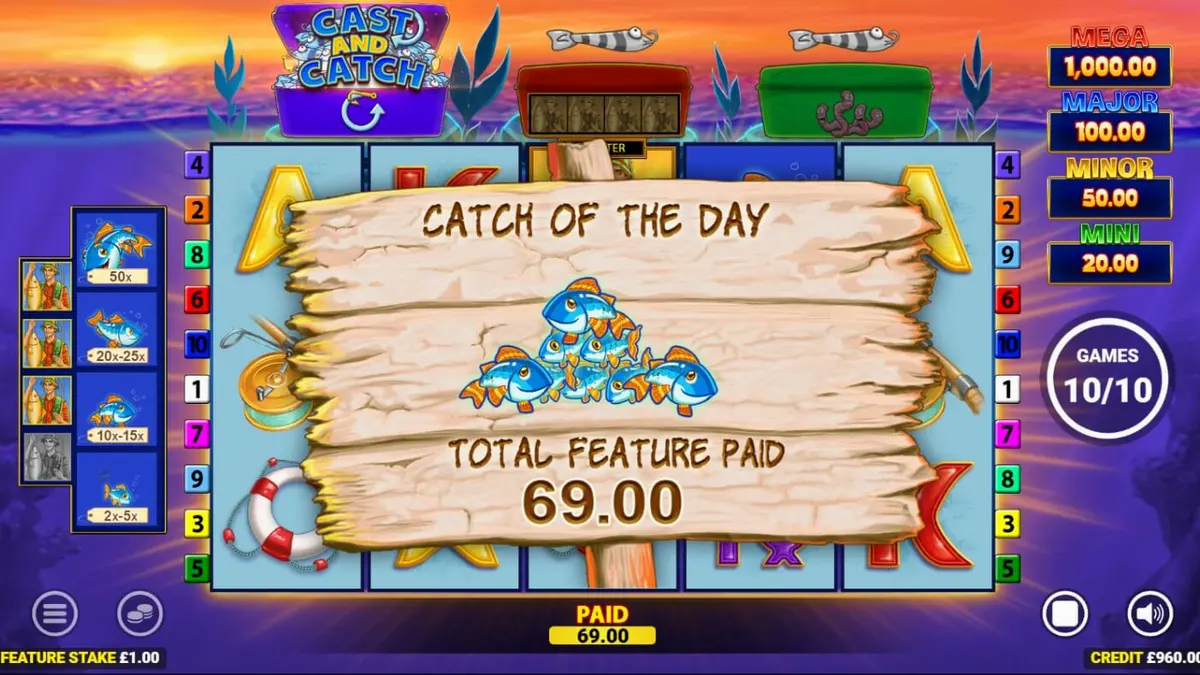 Tampilan visual slot Fishin Frenzy Lure Em In dengan latar belakang danau yang tenang