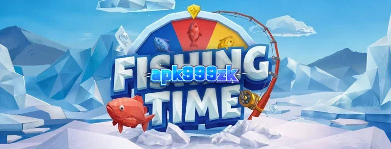 Tampilan layar permainan Fishing Time dari BGaming dengan tema memancing es.